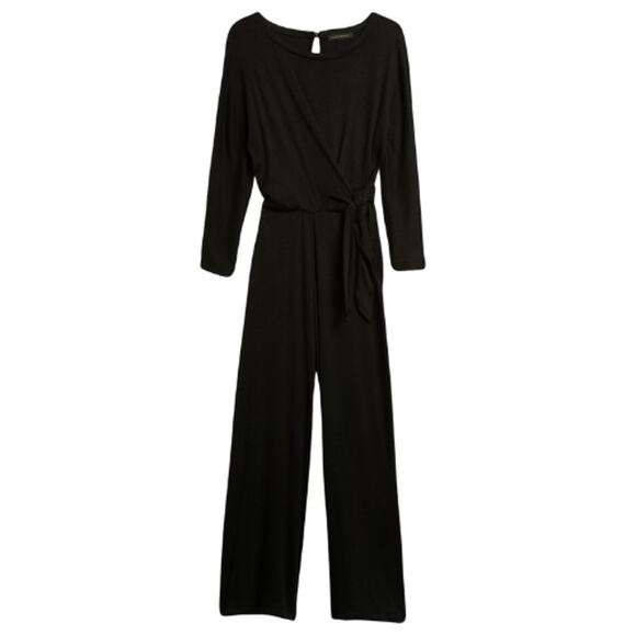 Banana Republic Cozy Ribbed Knit Tie-Front Jumpsuit in Black - Size Medium - Picture 4 of 4